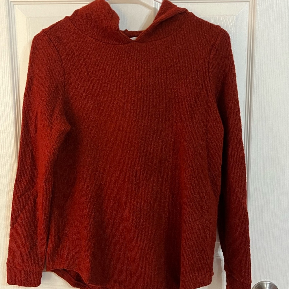 LOFT Cozy Hooded Pullover Sweater in Burgundy